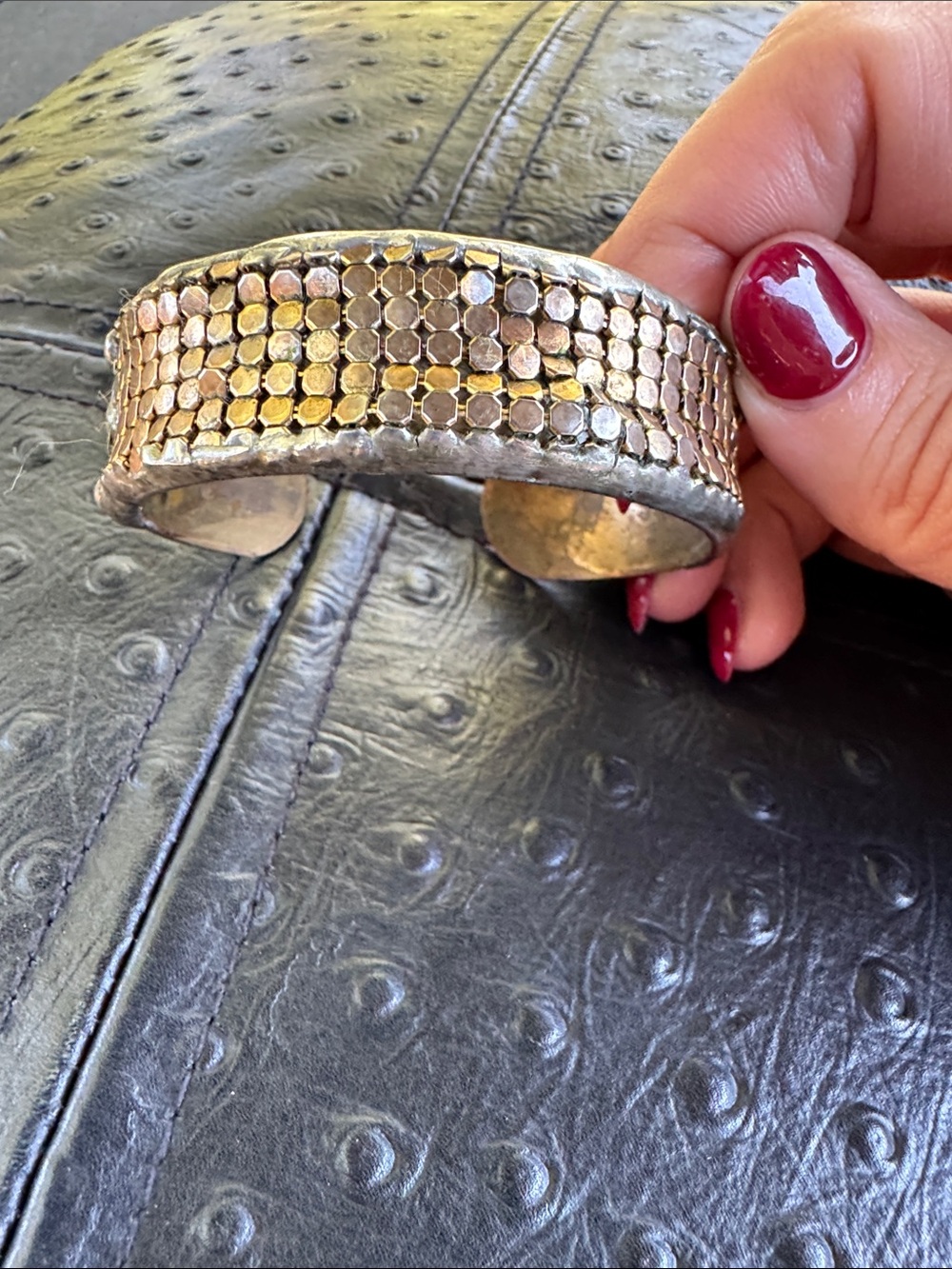 Mikal Winn Handcrafted Mixed Metal Silver Mesh & Brass Statement Cuff Bracelet